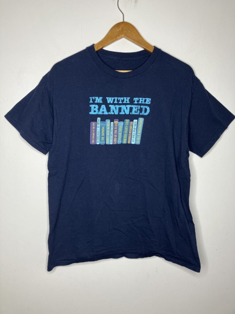 I'm With The Banned Books List Graphic T-Shirt Men's Blue Medium